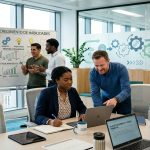 grupo de colaboradores trabajando en el desarrollo de talento en una oficina