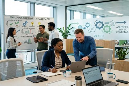 grupo de colaboradores trabajando en el desarrollo de talento en una oficina