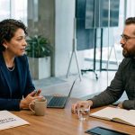 negociación en headhunting IT: reclutador y profesional negociando en una oficina