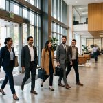 Profesionales en un entorno corporativo moderno, representando cómo el Recruitment Process Outsourcing (RPO) ayuda a atraer talento calificado y generar una ventaja competitiva para las organizaciones