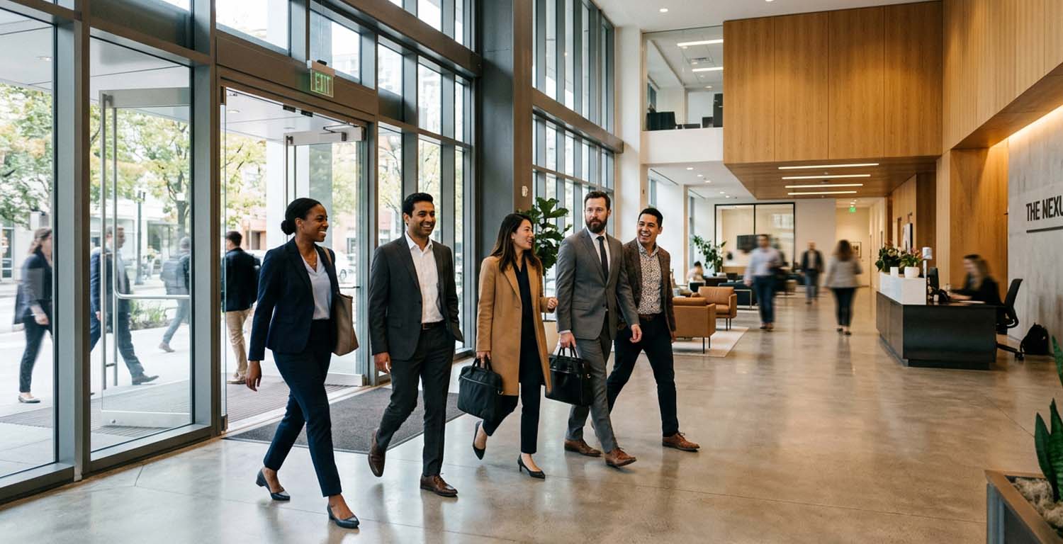 Profesionales en un entorno corporativo moderno, representando cómo el Recruitment Process Outsourcing (RPO) ayuda a atraer talento calificado y generar una ventaja competitiva para las organizaciones