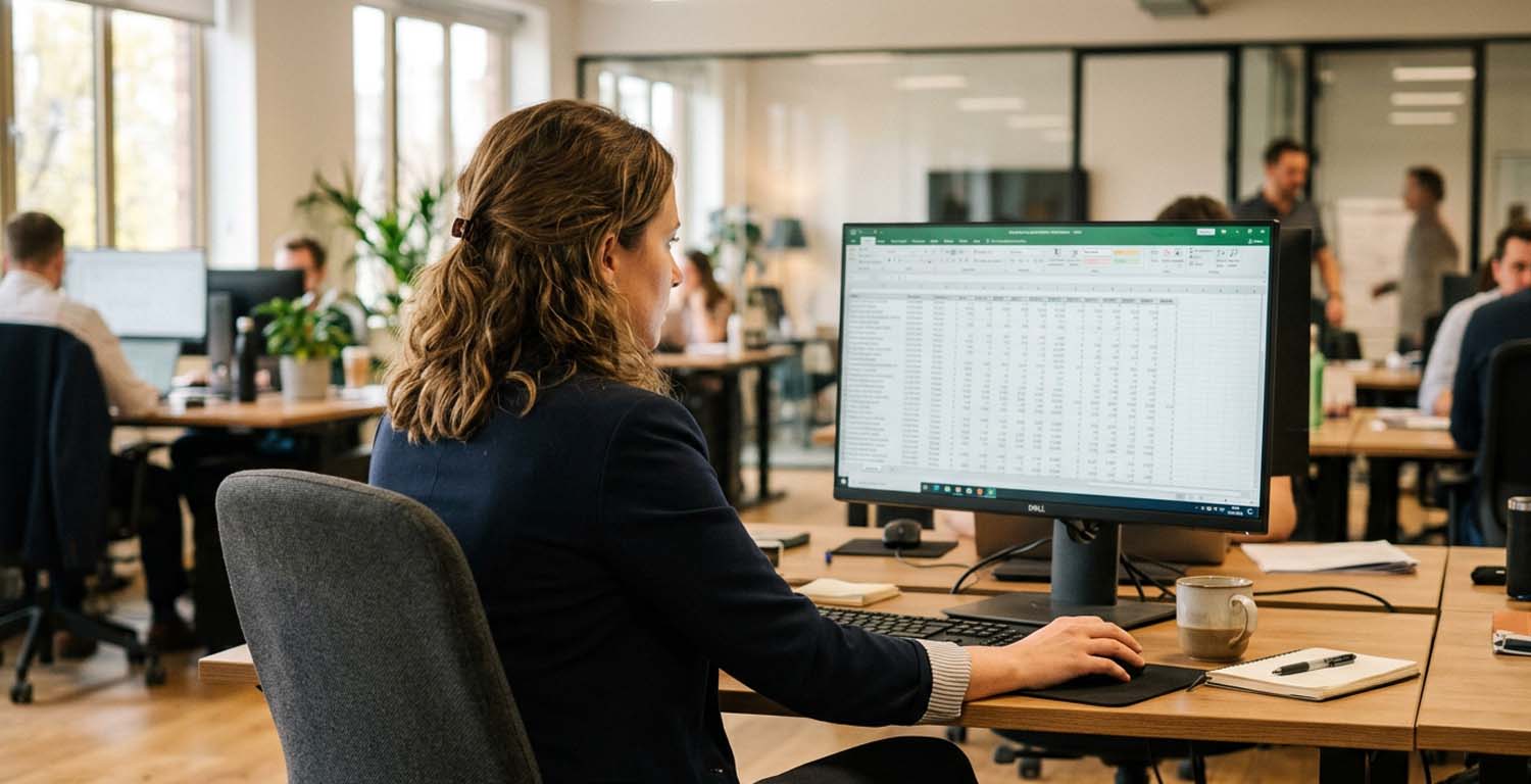 Profesional de RRHH analizando métricas de reclutamiento en una pantalla de computadora.