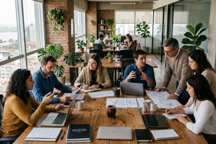 Equipo de trabajo alineado y productivo en una empresa argentina, resultado de una selección estratégica de talento.
