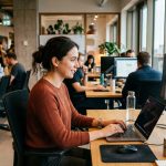 Profesional de RRHH utilizando tecnología e inteligencia artificial para optimizar procesos de reclutamiento en Argentina.