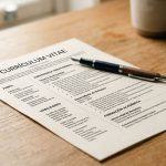 imagen de un cv sobre el escritorio y una lapicera para realizar ajustes, representando la idea de mentir en el cv