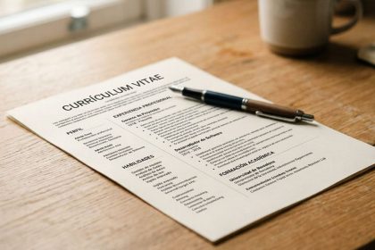 imagen de un cv sobre el escritorio y una lapicera para realizar ajustes, representando la idea de mentir en el cv